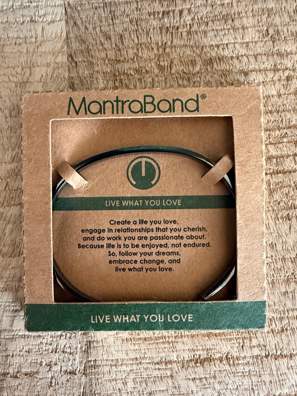 MantraBand Silver Bangle with Green Accent